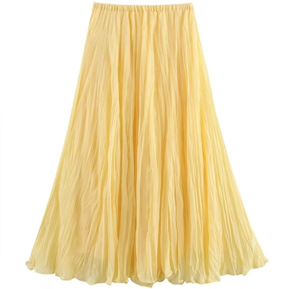 Yellow Maxi Bubble Skirt with Pleats